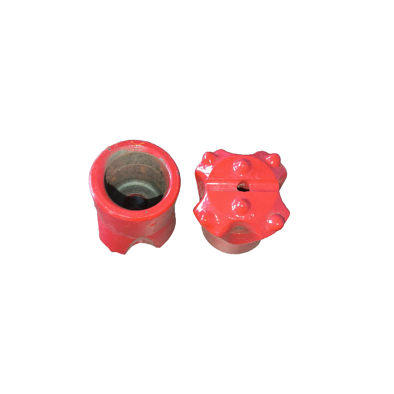 Q651-R32 thread button bit 51 mm, R32 threaded rod end and spherical button face views